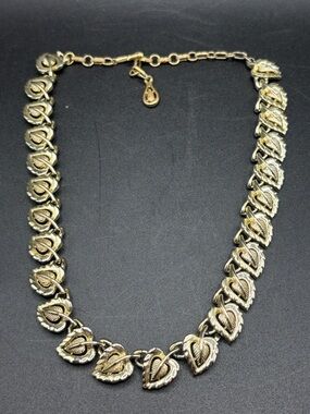 Vintage 1960s Coro Gold Tone Metal Heart Leaf Necklace, Jewelry